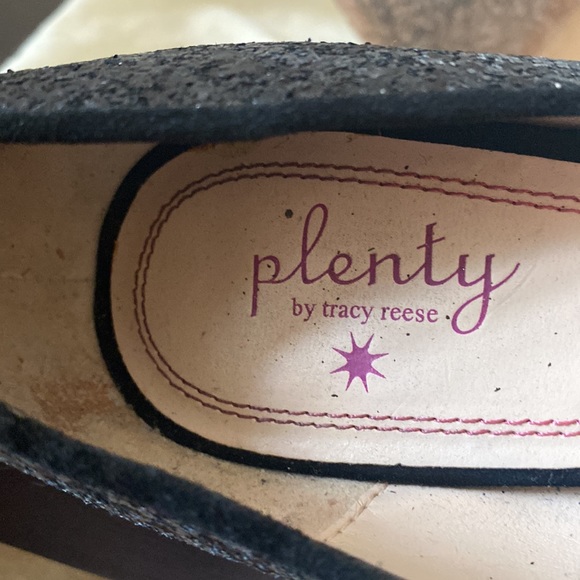 ANTHROPOLOGIE black glitter heels with suede cap toe Plenty by Tracy Reese - Picture 6 of 9